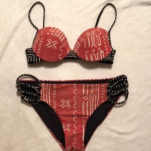 Roxy Black and Coral Print Bikini Top